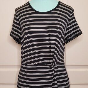 T by Talbots Dropped Knotted Waist Striped Dress - Black and White - Size MP